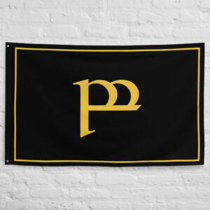 Umbar Corsair Flag featuring a golden maritime emblem on a black background inspired by the Corsairs of Umbar in The Lord of the Rings and Middle Earth.