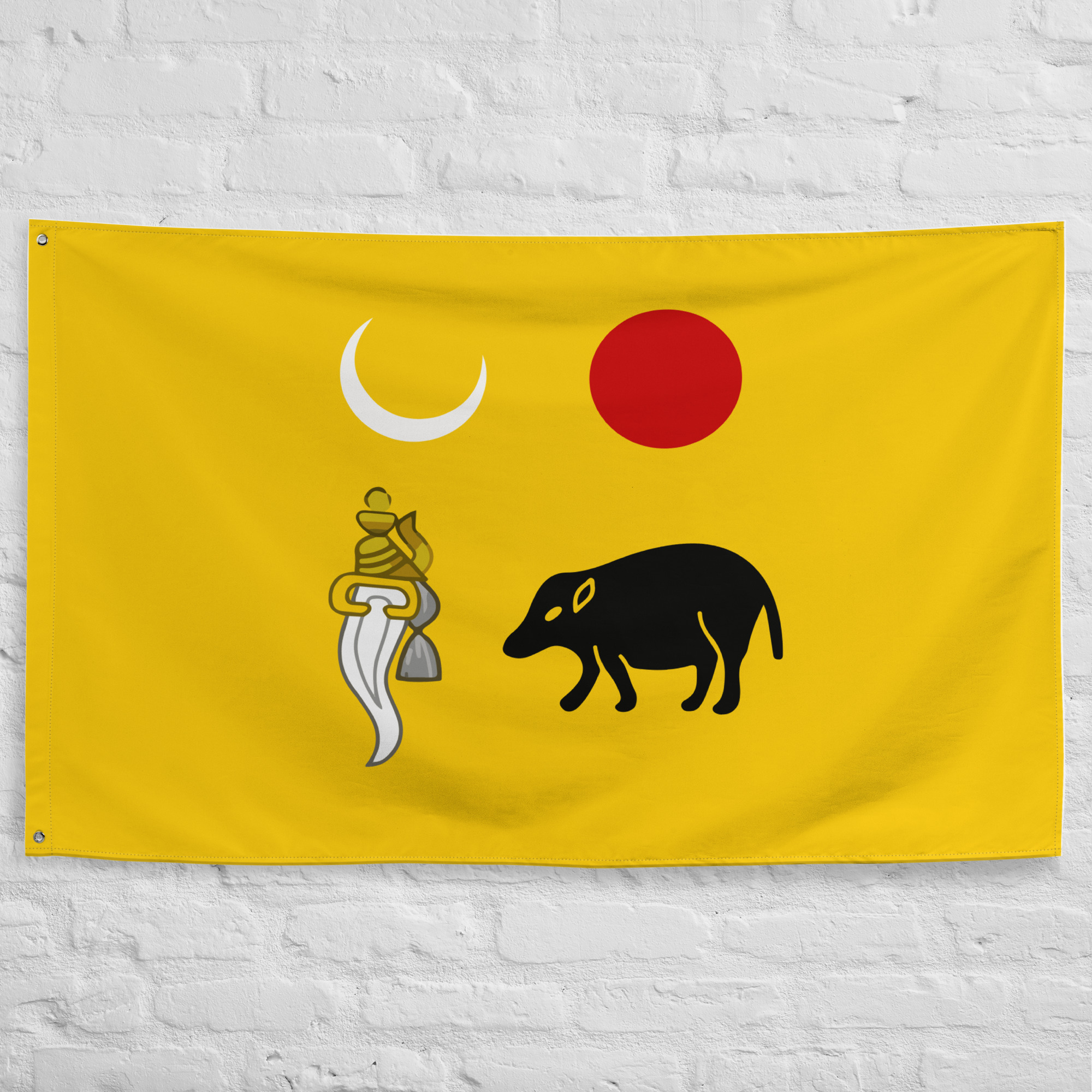 vijayanagar-empire-flag.jpg Vijayanagar Empire Flag featuring historic symbols associated with the Vijayanagara Empire, one of the most powerful dynasties in Indian history.