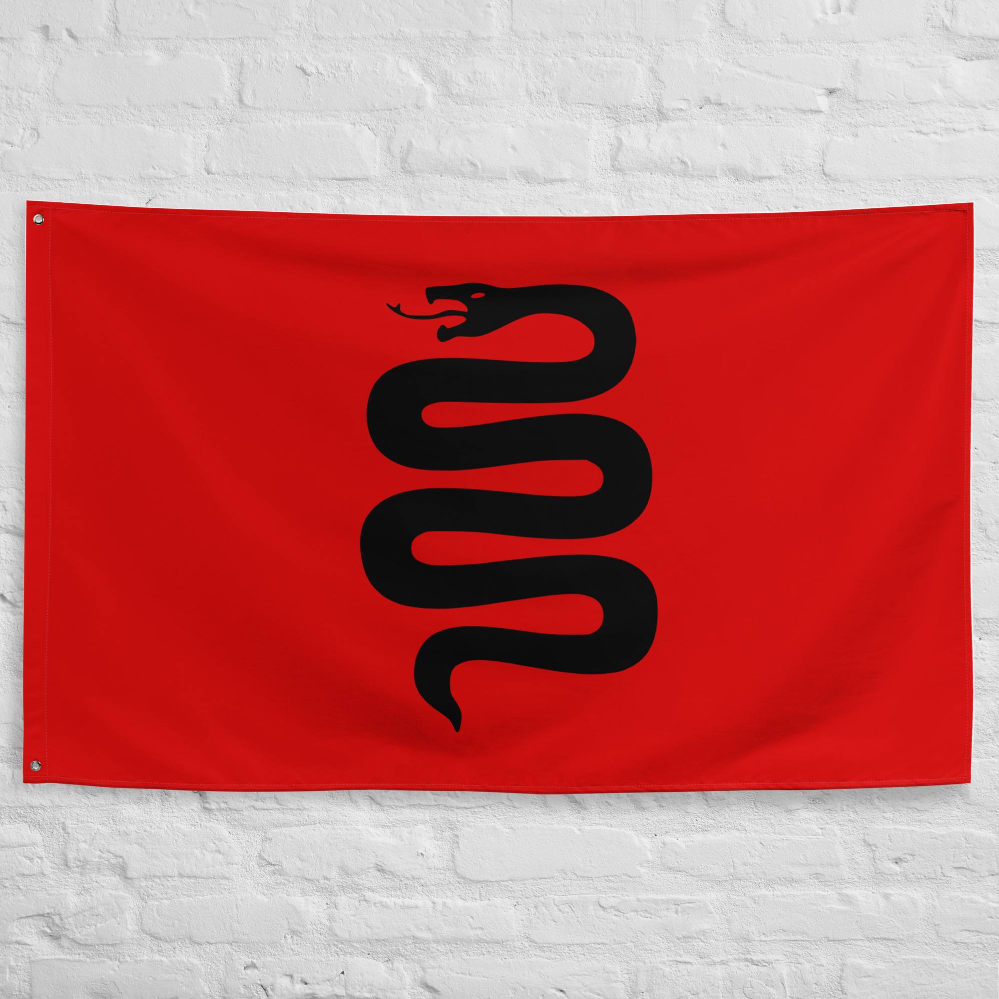 near-harad-flag-black-serpent-fantasy-banner Near Harad Flag featuring the iconic Black Serpent symbol on a red background representing the legendary Haradrim kingdoms of Middle-earth.