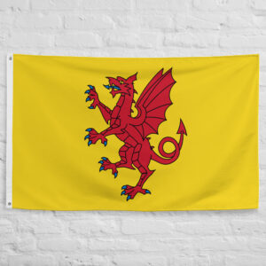 Somerset Flag featuring a red dragon on a golden field representing the historic English county of Somerset and its rich cultural heritage.