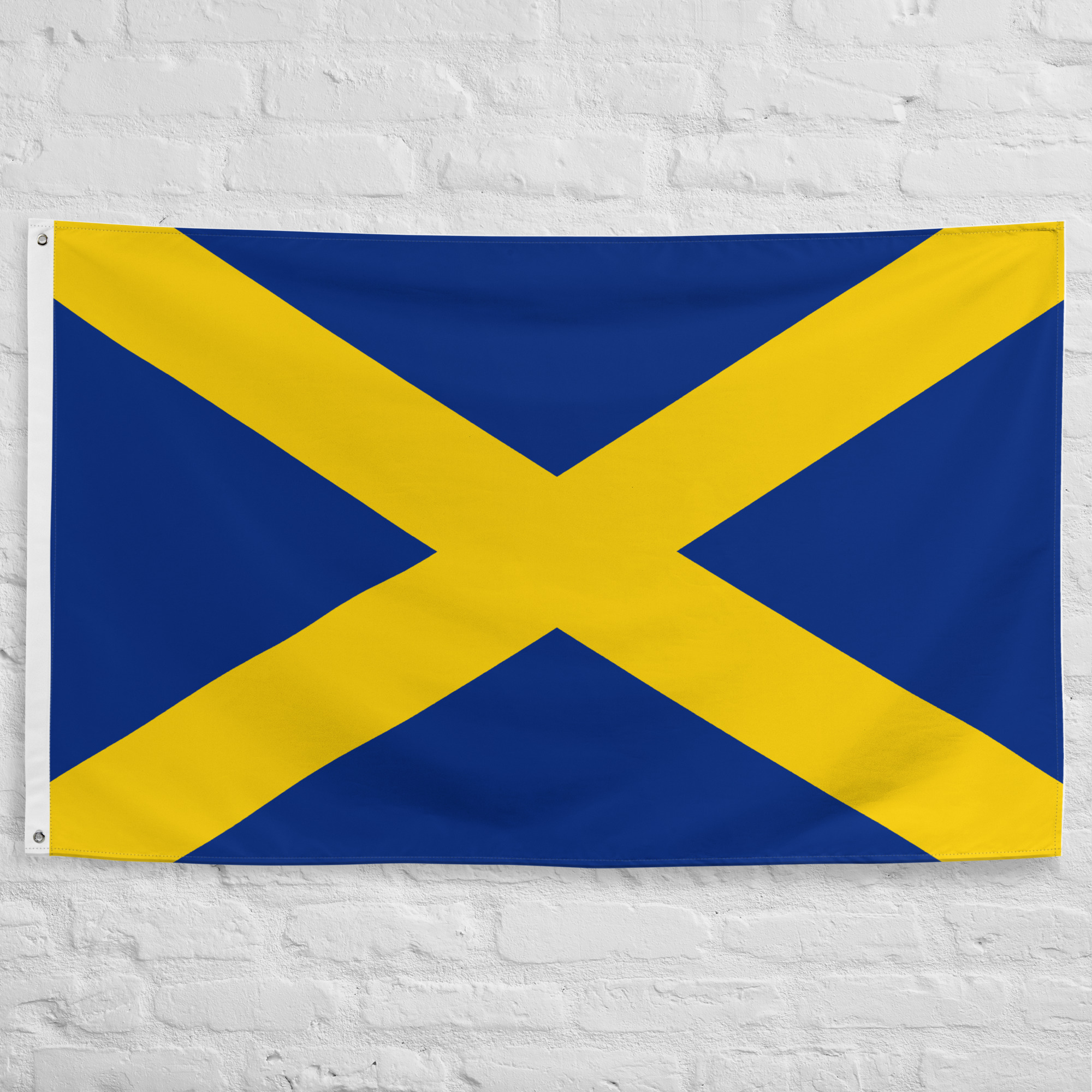 mercia-flag-cross-of-saint-alban-anglo-saxon-banner Mercia Flag featuring the yellow Cross of Saint Alban on a blue background representing the historic Anglo Saxon Kingdom of Mercia.
