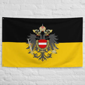 Austria Flag featuring the imperial Habsburg eagle on a black and gold banner representing Imperial Austria and Austro-Hungarian heritage.
