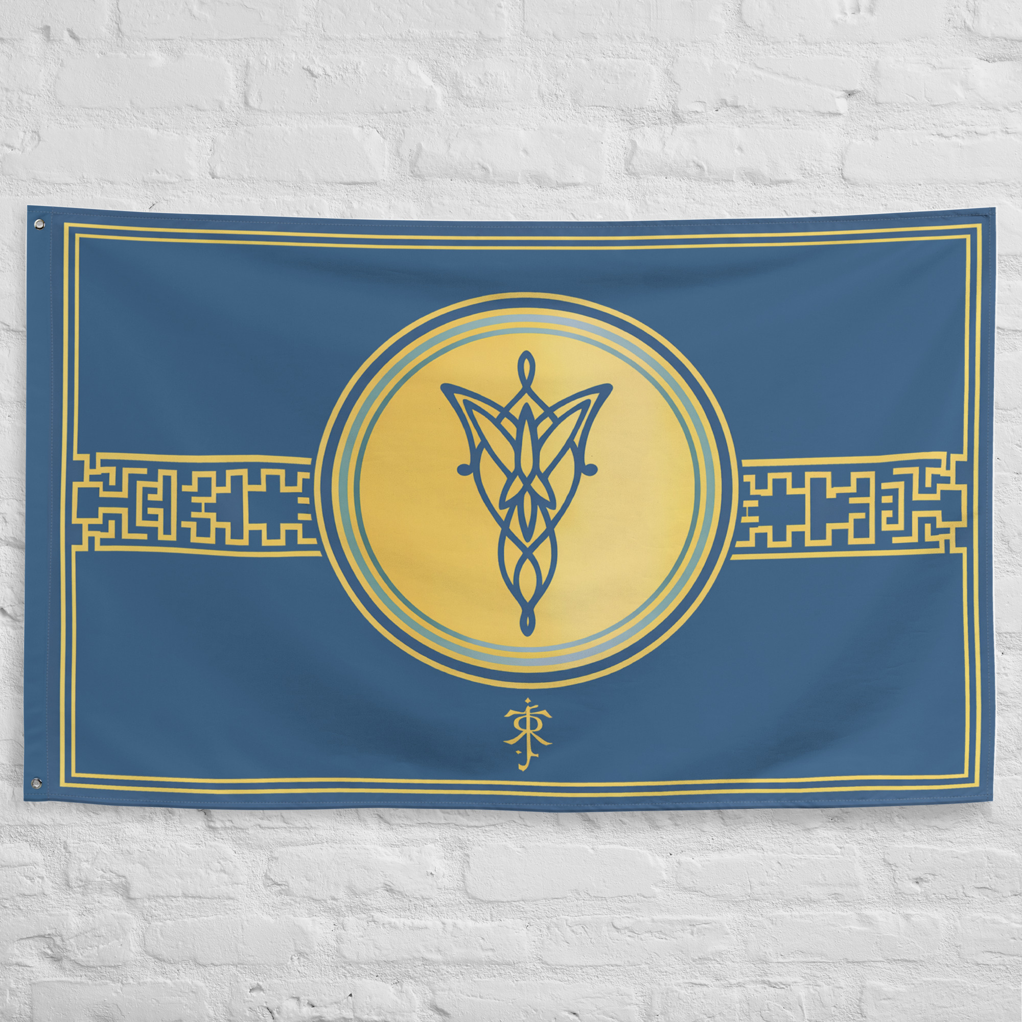 rivendell-flag-lord-of-the-rings-elven-realm-banner Rivendell Flag from Lord of the Rings featuring elegant Elven symbols and decorative patterns representing the realm of Elrond in Middle Earth.