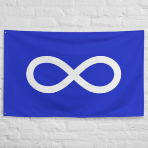 Blue Métis Flag featuring the white infinity symbol representing the heritage, culture, and enduring identity of the Métis Nation of Canada.