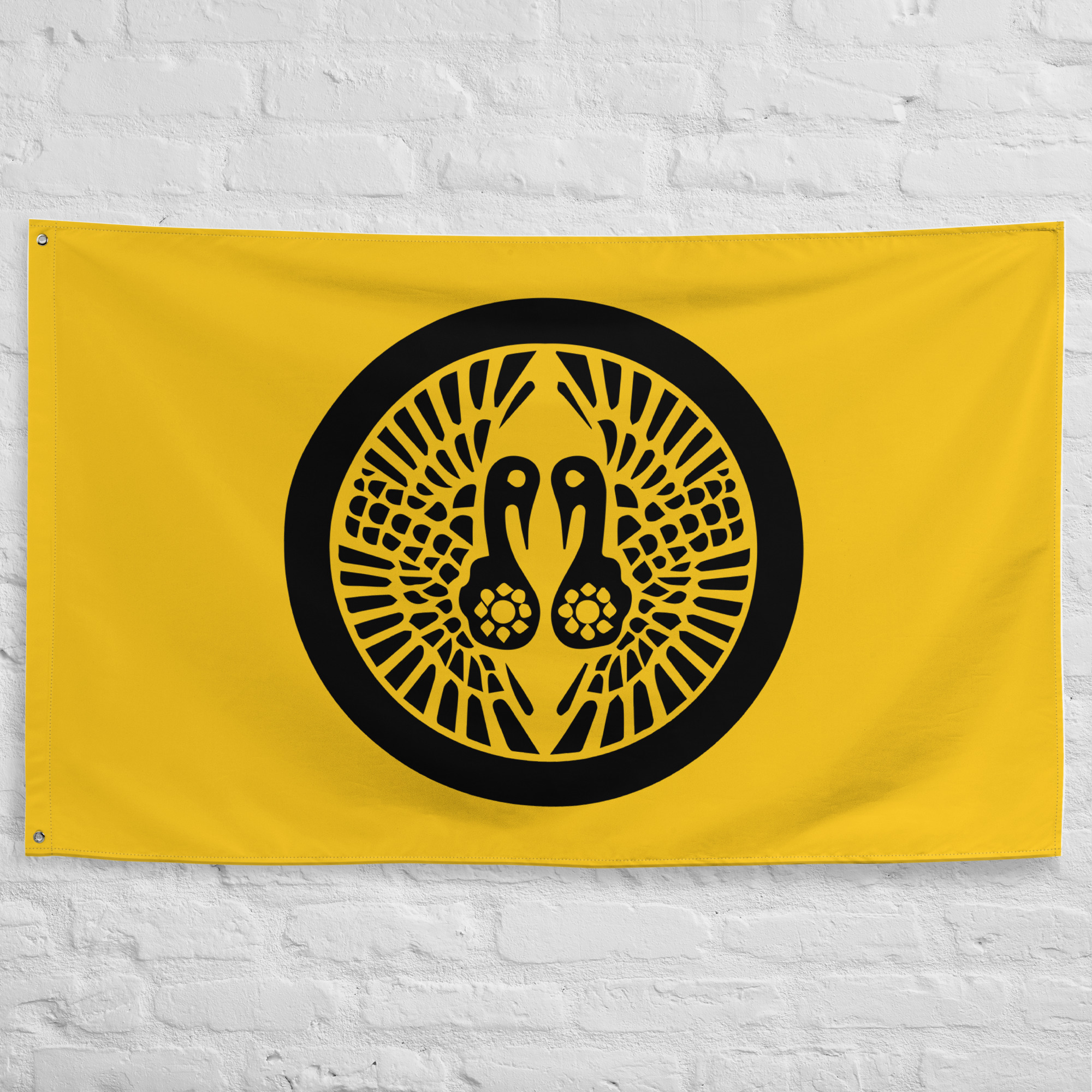 ikko-ikki-clan-crest-flag.jpg Ikko Ikki Clan Crest Flag featuring a black Japanese mon on a golden yellow background symbolizing the Buddhist Ikko Ikki movement.