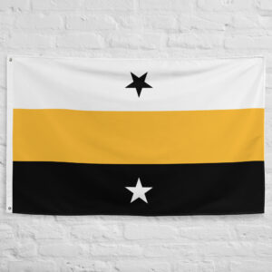 Night City Flag inspired by Cyberpunk 2077 featuring the black gold and white banner of Night City