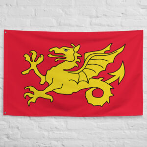 Wessex Flag featuring the golden dragon wyvern symbol of the historic Anglo-Saxon Kingdom of Wessex on a red banner