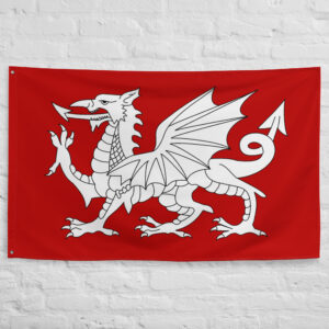 Anglo-Saxon Dragon Flag featuring the white dragon of early England on a red historical banner.