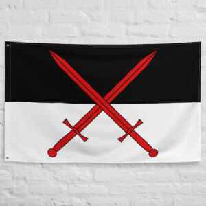 Reichsrennfahne Flag featuring crossed red imperial swords on a black and white field inspired by the historic war banner of the Holy Roman Empire.