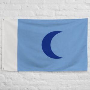 Forochel Flag featuring a blue crescent moon on an icy background inspired by the frozen northern lands of Forochel in The Lord of the Rings and Middle Earth.