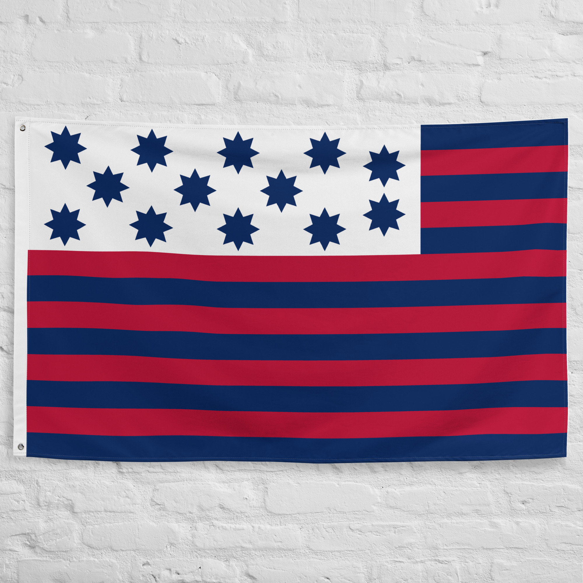 guilford-courthouse-flag-revolutionary-war-heritage-banner Guilford Courthouse Flag featuring thirteen stars and red blue stripes representing the American Revolutionary War and the Battle of Guilford Courthouse in 1781.