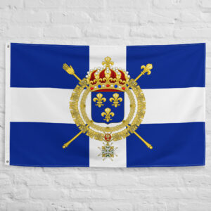 French Naval Ensign featuring Bourbon royal arms, fleur-de-lis symbols, and the historic maritime banner of the Kingdom of France.
