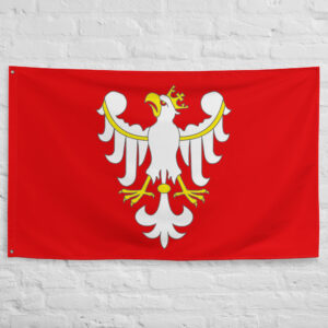 Kingdom of Poland Flag featuring the crowned White Eagle on a red background representing the historic Polish kingdom and royal heritage.