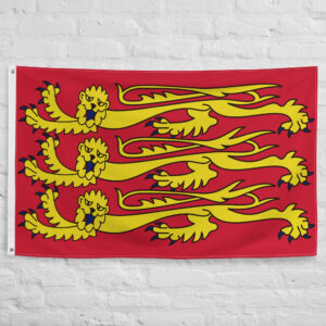 King Richard I Flag featuring three golden lions on a red background representing Richard the Lionheart, the Plantagenet dynasty, and medieval England.