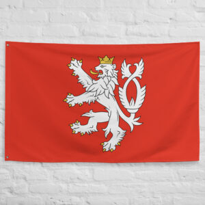 Czech Lion Flag featuring the silver double tailed lion of the Kingdom of Bohemia on a red background representing Czech medieval heritage.