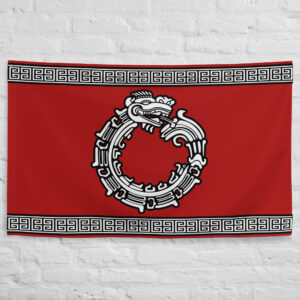 Aztec Ouroboros Flag featuring a stylized serpent symbol inspired by ancient Aztec and Mesoamerican cultural traditions.