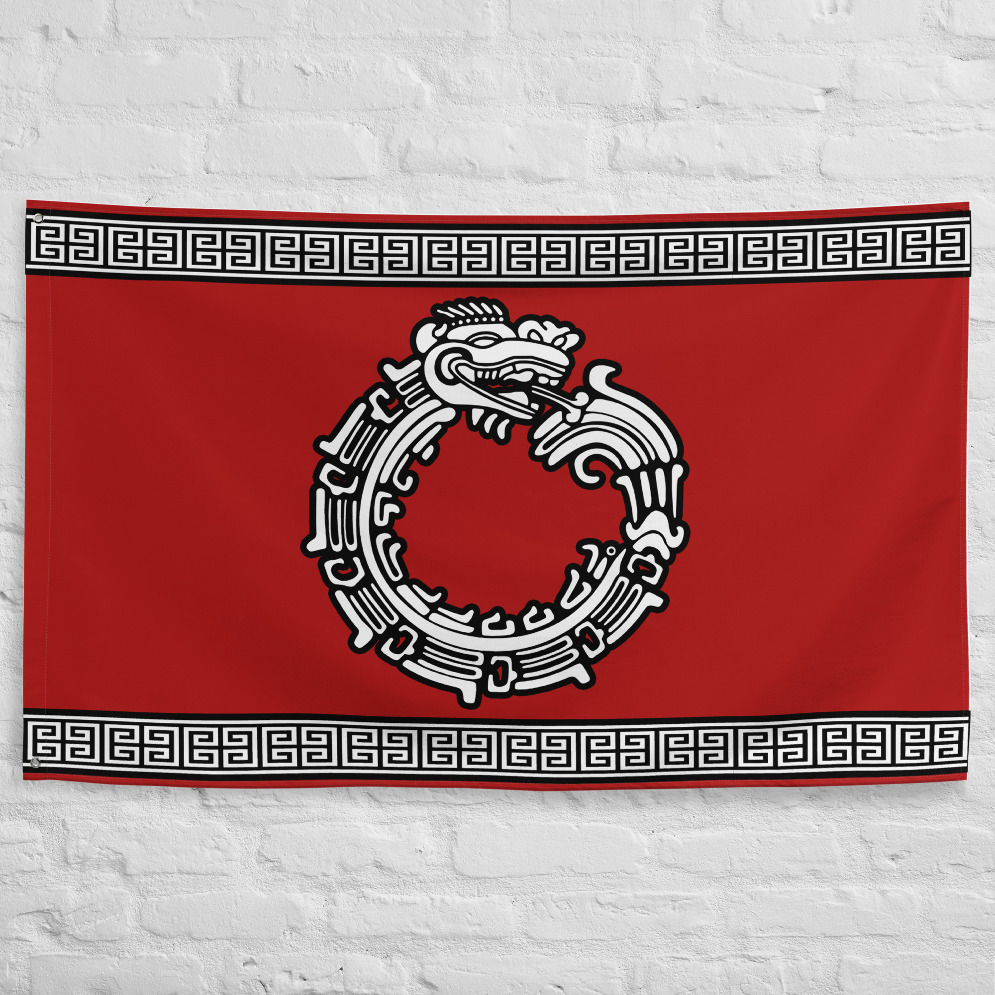 aztec-ouroboros-flag.jpg Aztec Ouroboros Flag featuring a stylized serpent symbol inspired by ancient Aztec and Mesoamerican cultural traditions.