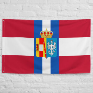 Duchy of Modena and Reggio Flag featuring the historic arms of the House of Este on a red white and blue banner representing pre unification Italy.