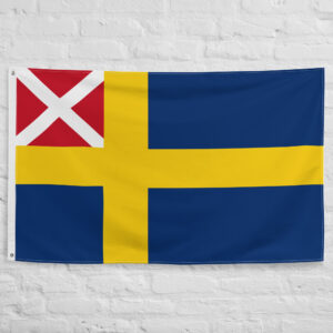 Sweden Norway Union Flag (1818–1844) featuring Swedish colors and Norwegian canton representing the historic Scandinavian union between the two kingdoms.