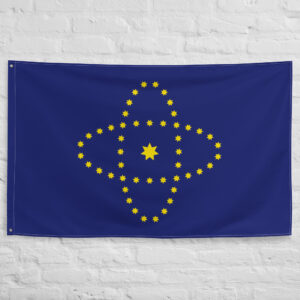 New Federal State of China Flag featuring a blue field with golden stars arranged around a central star, symbolizing the NFSC political movement.