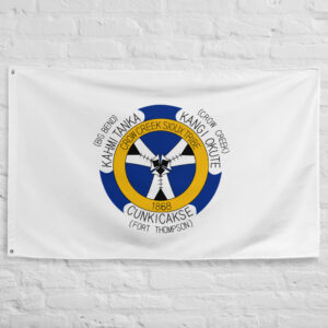 Crow Creek Sioux Tribe Flag featuring the tribal seal representing Dakota Sioux heritage, Indigenous culture, and the Crow Creek Reservation in South Dakota.