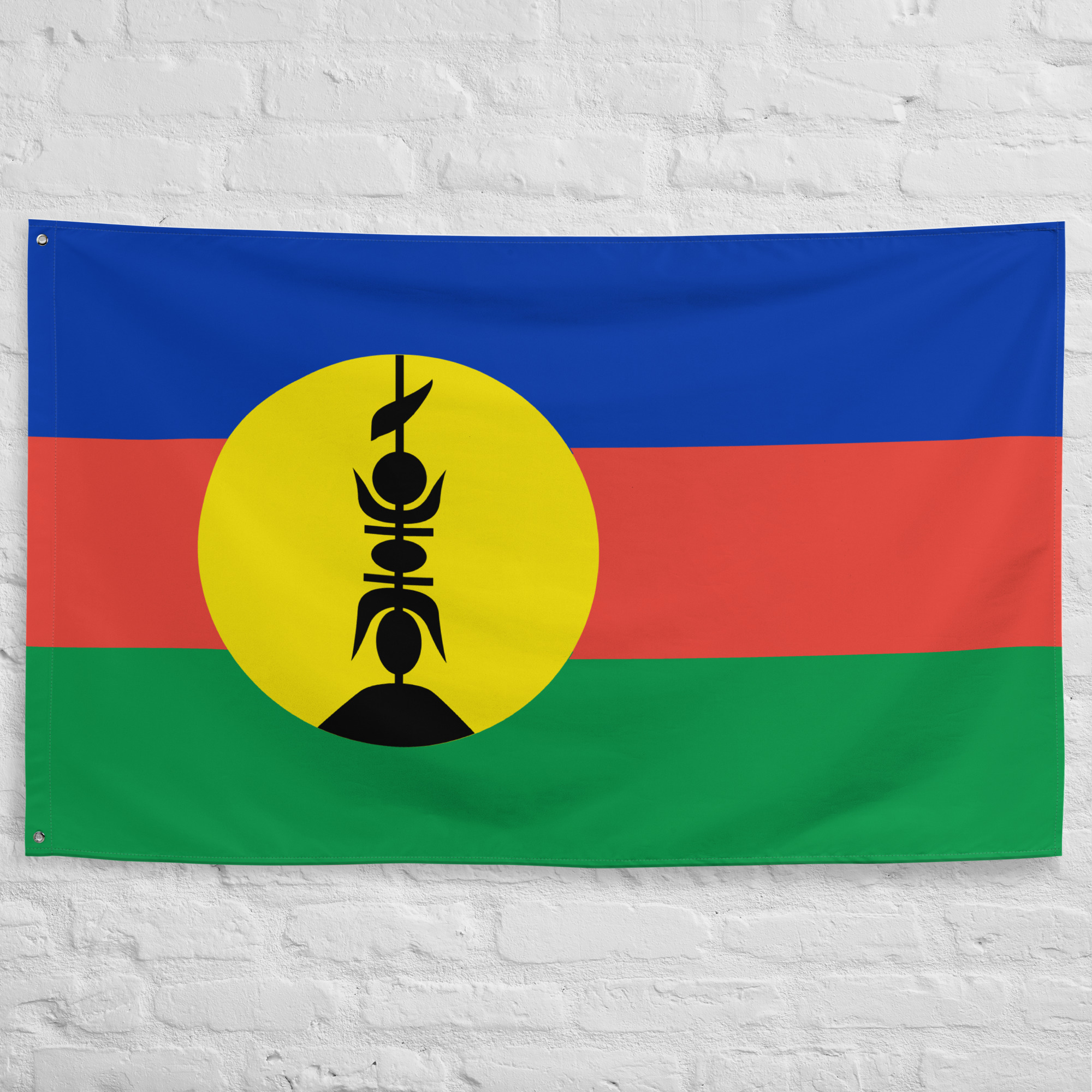 new-caledonia-flag-kanak-people-banner New Caledonia Flag featuring the traditional Kanak symbol and colors representing the Kanak people of New Caledonia.