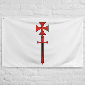 Livonian Brothers of the Sword Flag featuring the red crusader cross and sword symbol of the medieval Catholic military order in Livonia.