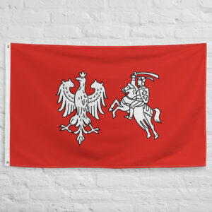 Republic of Central Lithuania Flag featuring the Polish White Eagle and Lithuanian Vytis symbol representing the historic state centered around Vilnius between 1920 and 1922.