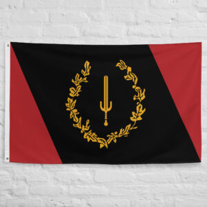 Black Heritage Flag featuring a gold cultural emblem on a black and red background with heritage-inspired symbolism