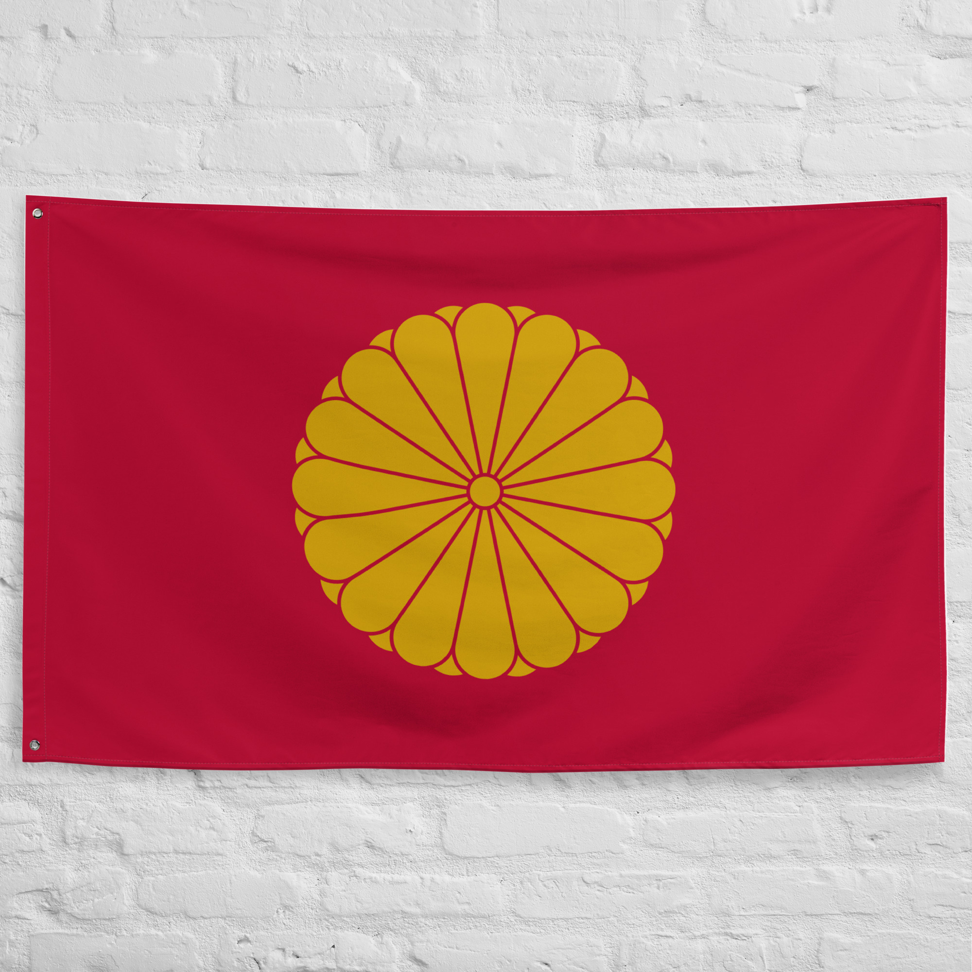 japanese-emperor-flag.jpg Japanese Emperor Flag featuring the Imperial Chrysanthemum Seal, historic standard of the Emperor of Japan and symbol of the Japanese Imperial House.