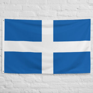 Vintage Hellenic Republic Flag featuring a white cross on a blue field, a historic symbol of Greece and Greek national heritage.