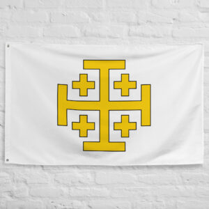 Kingdom of Jerusalem Flag featuring the gold Jerusalem Cross on a white banner associated with the medieval Crusader Kingdom of Jerusalem.