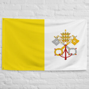Papal States Flag (1825–1870) featuring the papal keys and tiara on the historic yellow and white Vatican banner.