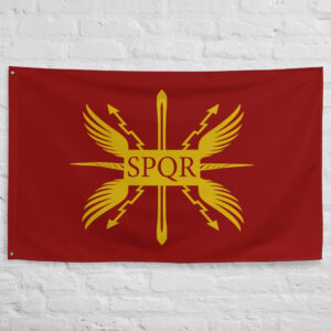 SPQR Banner inspired by Ancient Rome featuring the famous Senatus Populusque Romanus emblem associated with the Roman Republic and Roman Empire.