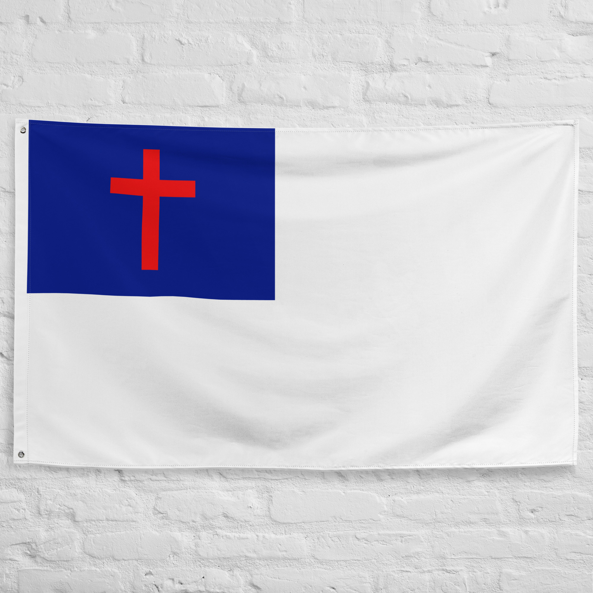 christian-flag-red-cross-church-banner Christian Flag featuring a red cross on a blue canton and white field representing Christian faith, worship, and church unity.