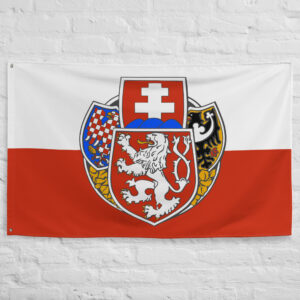Czechoslovak Legion Flag featuring historic Czech and Slovak heraldic symbols on a red and white banner