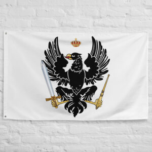 Kingdom of Prussia Flag featuring the historic black eagle emblem on a white banner representing the German state of Prussia.
