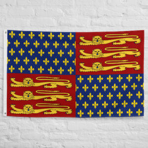 King Edward III Flag featuring the quartered royal arms of England and France with golden lions and fleur-de-lis representing medieval English royalty and the Plantagenet dynasty.