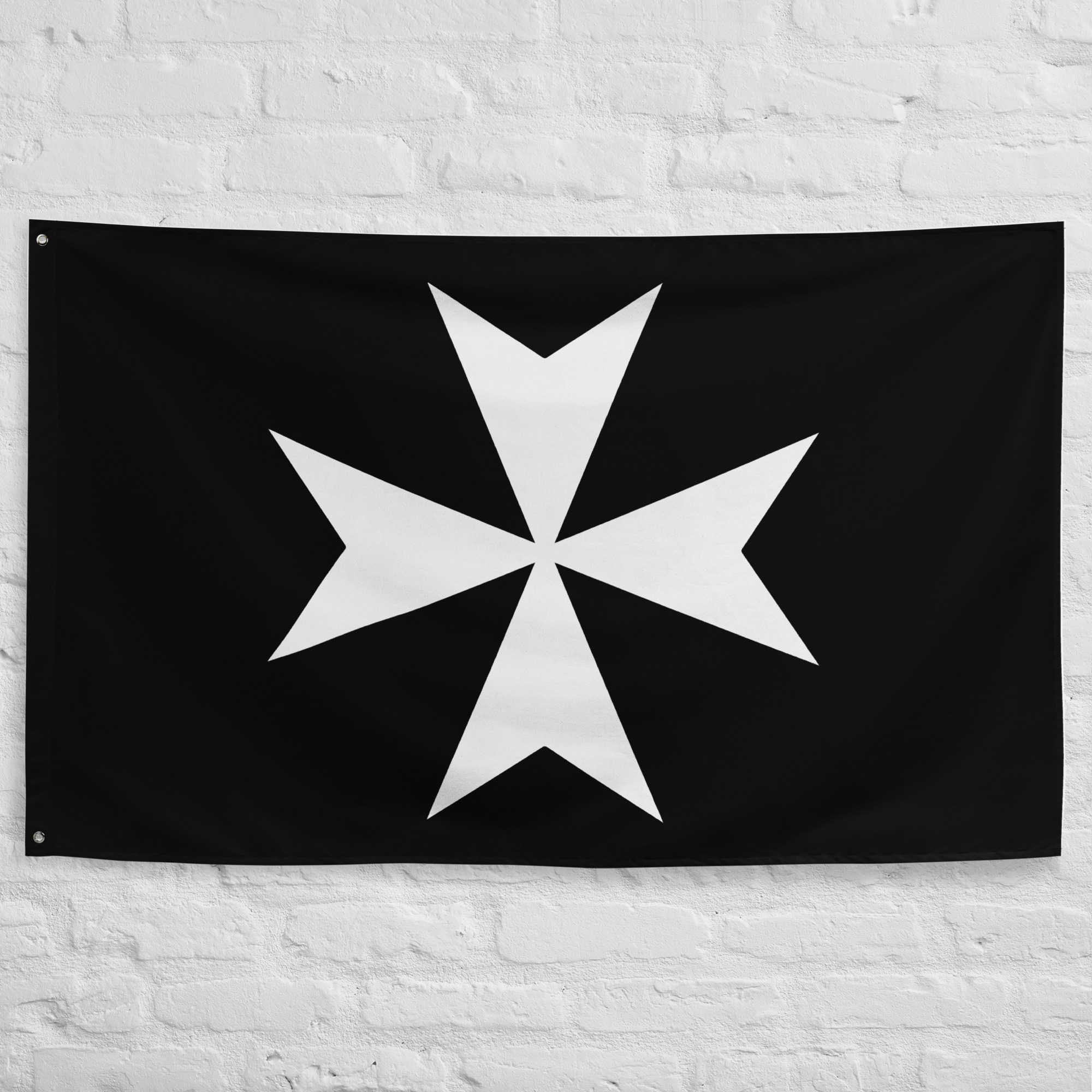 knights-of-malta-flag.jpg Knights of Malta Flag featuring the white Maltese Cross on a black banner associated with the Knights Hospitaller and Order of St John.