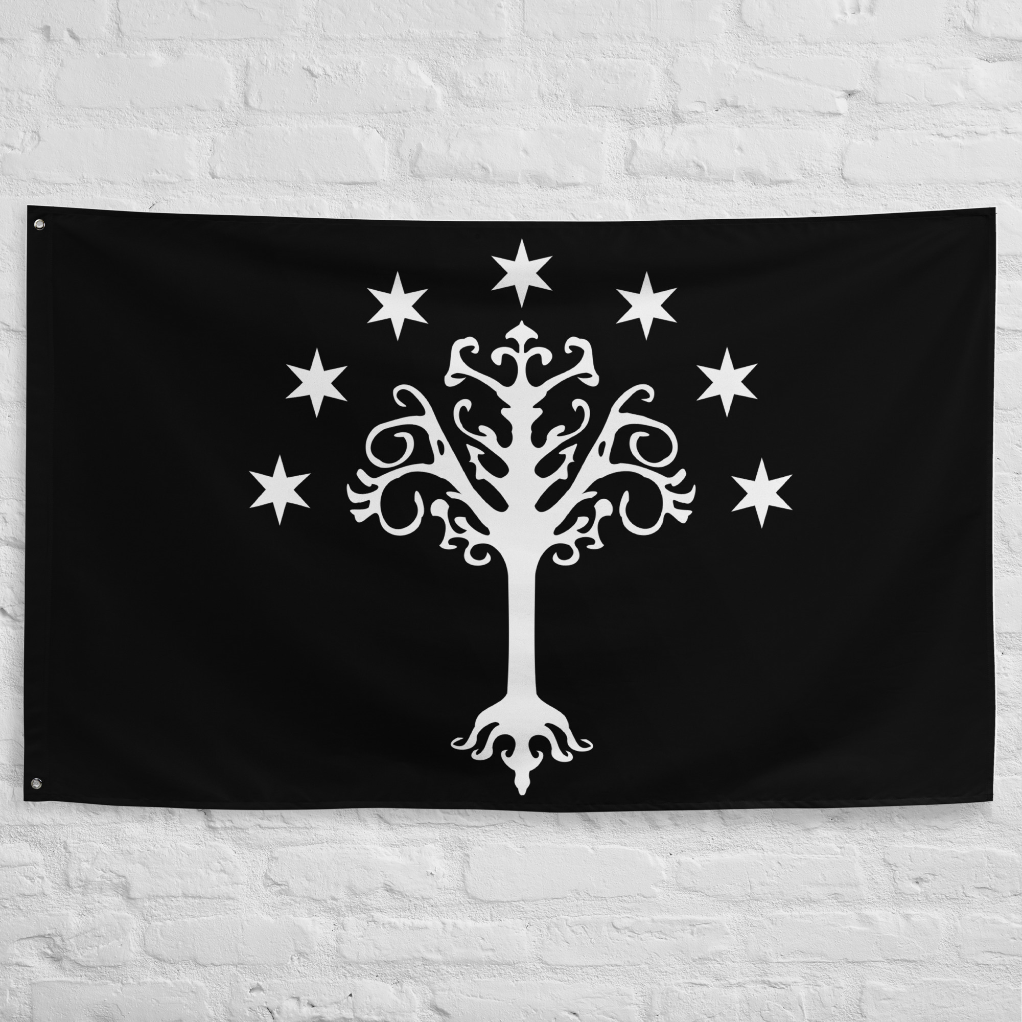 gondor-flag-lord-of-the-rings.jpg Gondor Flag featuring the White Tree of Gondor from Lord of the Rings on a black fantasy banner