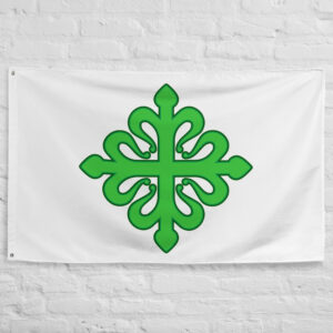 Order of Alcantara Flag featuring the historic green Alcantara Cross of the famous Spanish military and religious order of the Reconquista.