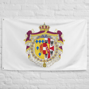 Duchy of Parma Flag featuring the ornate coat of arms of Maria Luigia of Austria on a white field representing the historic Duchy of Parma and Italian ducal heritage.