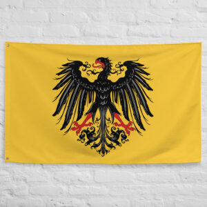 Holy Roman Empire Flag featuring the black Imperial Eagle on a golden medieval imperial banner