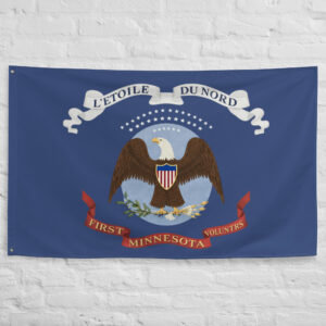 1st Minnesota Infantry Flag featuring the eagle emblem and L'Étoile du Nord motto, honoring the famous Union regiment of the American Civil War.
