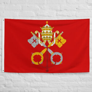 Papal States Flag featuring the papal tiara and crossed keys emblem on a red banner representing the historic Papal States and Holy See.