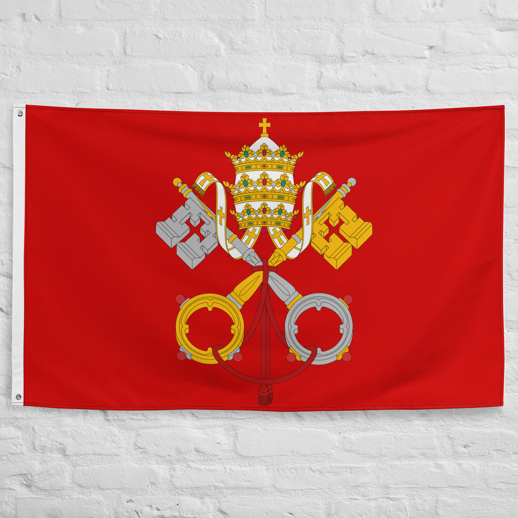 papal-states-flag.jpg Papal States Flag featuring the papal tiara and crossed keys emblem on a red banner representing the historic Papal States and Holy See.