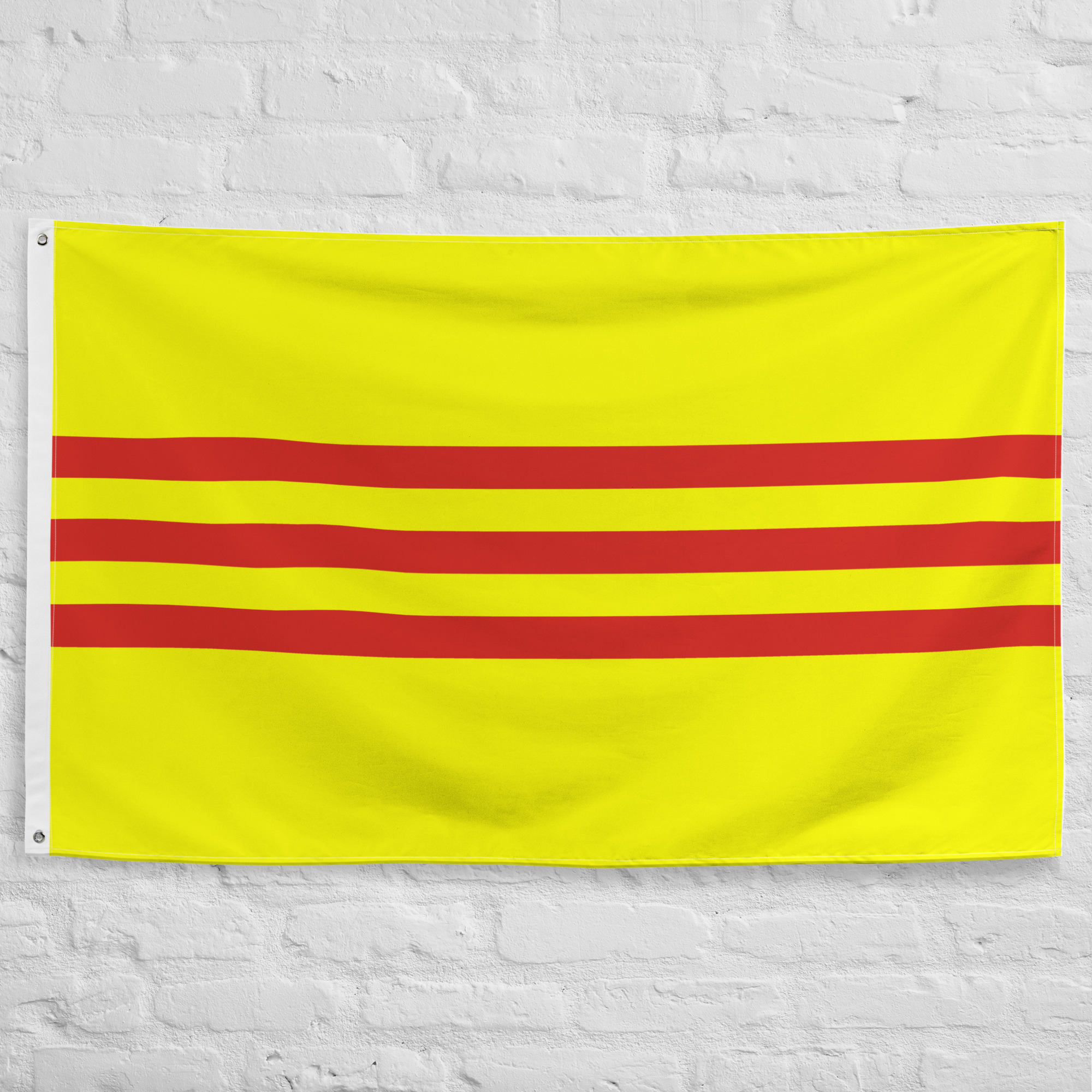 south-vietnam-flag.jpg South Vietnam Flag featuring a yellow field with three red stripes representing the historic Republic of Vietnam and Vietnamese heritage.