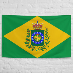 Empire of Brazil Flag featuring the imperial coat of arms on a green field with a yellow diamond representing the Brazilian Empire established in 1822.
