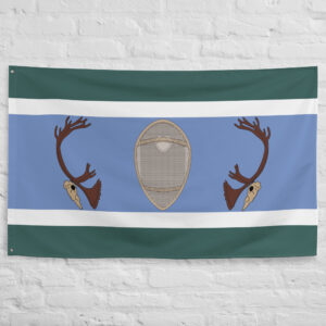 Innu Nation Flag featuring traditional cultural symbols representing the heritage, history, and identity of the Innu people of Quebec and Labrador.