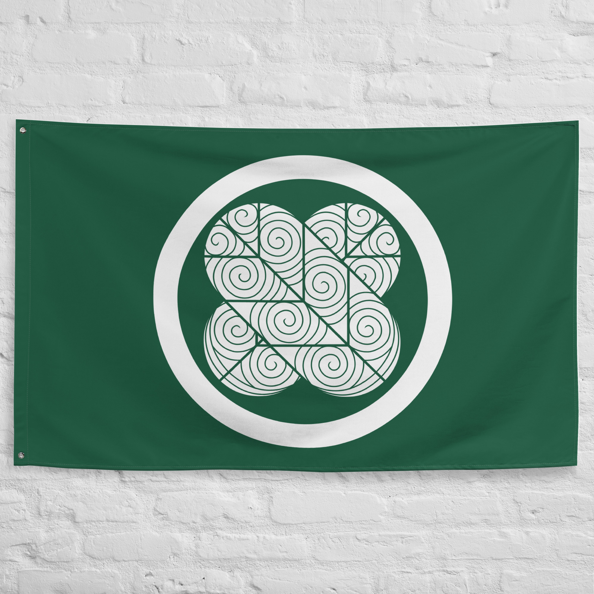 asano-clan-crest-flag.jpg Asano Clan Crest Flag featuring the historic Asano family mon in white on a green background representing a famous samurai clan of feudal Japan.
